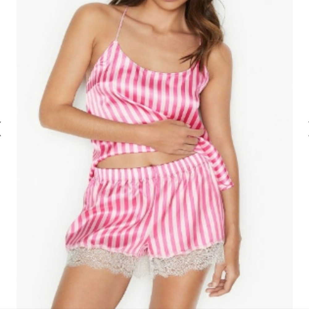 pink & white striped cami pajama set